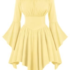 Medieval Vintage Off Shoulder Dress - Women's Cinched Waist Asymmetrical Hem Summer Casual Tunic