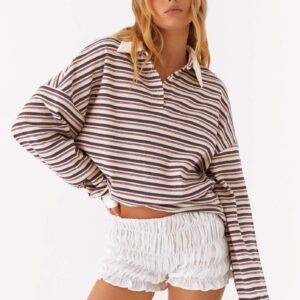 Women’s Button Stripe Contrast Color Loose Sweater