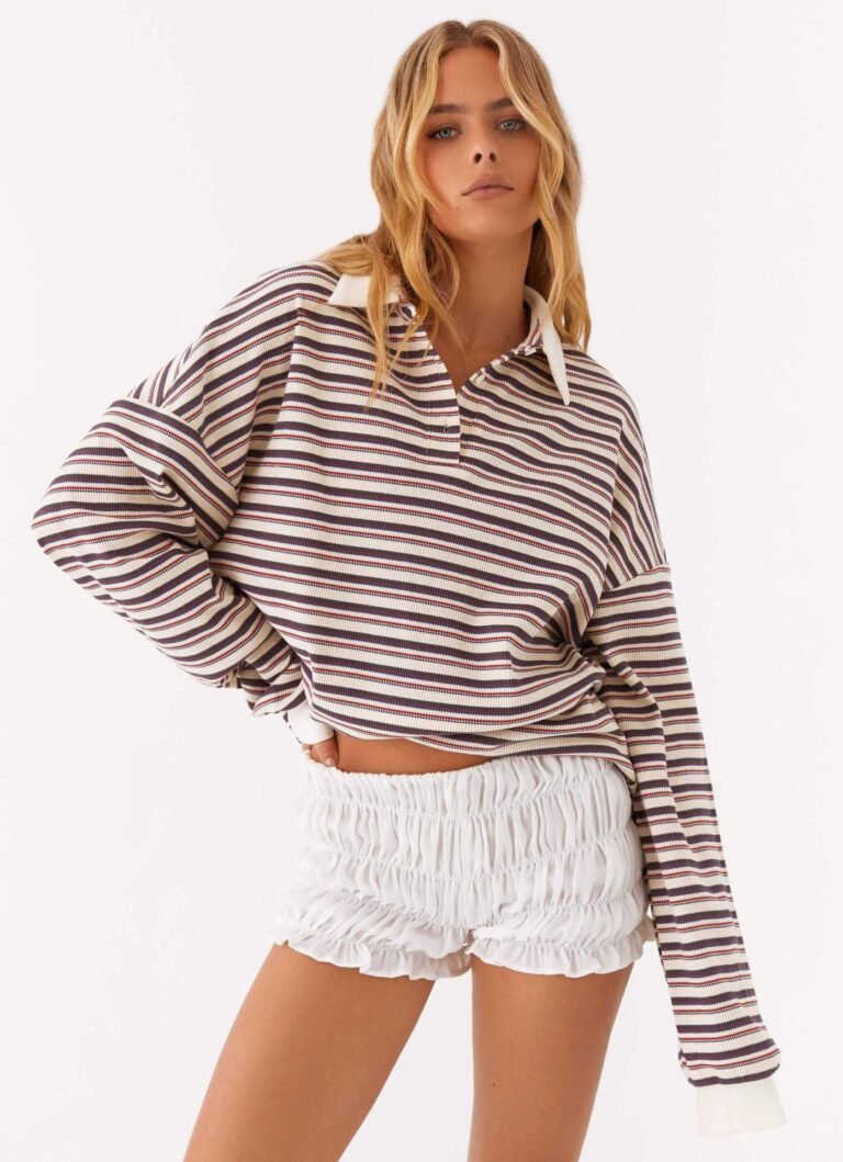 Women’s Button Stripe Contrast Color Loose Sweater