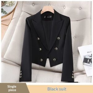 Womens Solid-color Loose-fitting Cropped Blazer