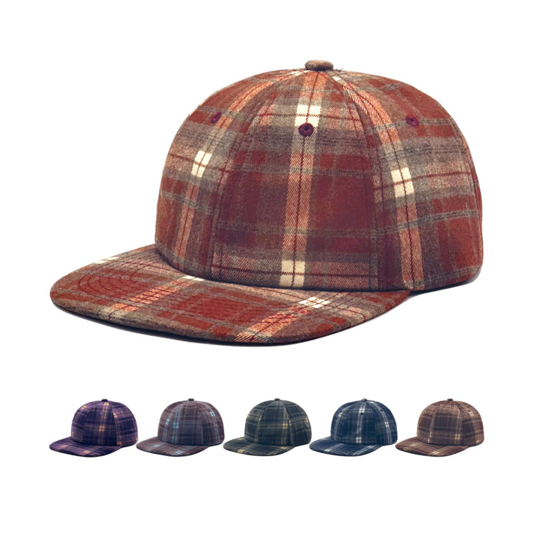 AutumnWinter Woolen Plaid Flat-brim Baseball Cap Vintage Style