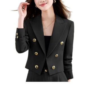 Womens Solid-color Loose-fitting Cropped Blazer