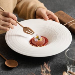Drawn-line Ceramic Soup Plate Round Dish