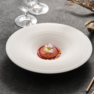 Drawn-line Ceramic Soup Plate Round Dish