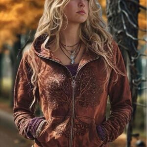Printed Hooded Zip-Up Cardigan Fashionable Casual Womens Sweatshirt