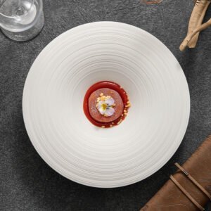 Drawn-line Ceramic Soup Plate Round Dish