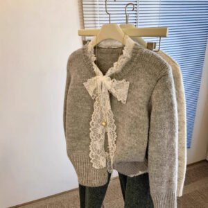 Sweet Pure Lace Bow Sweater Coat For Women