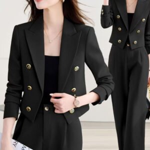 Womens Solid-color Loose-fitting Cropped Blazer