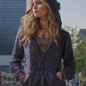 Printed Hooded Zip-Up Cardigan Fashionable Casual Womens Sweatshirt