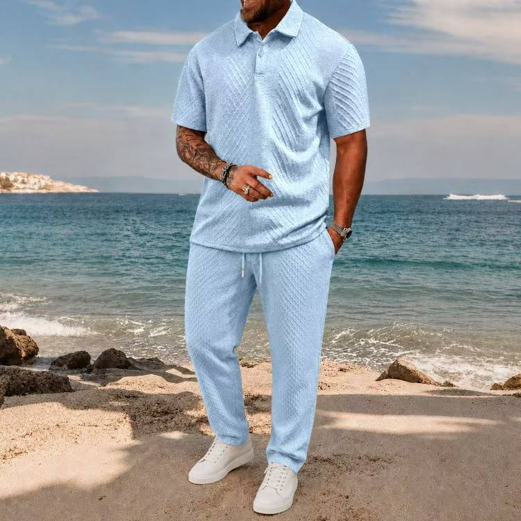 New Arrival Jacquard Short-sleeve Mens T-shirt And Sportswear Set