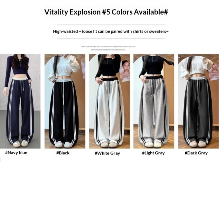 Womens High-waisted Color-block Loose-fitting Wide-leg Pants With Side Stripes