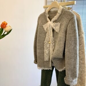 Sweet Pure Lace Bow Sweater Coat For Women