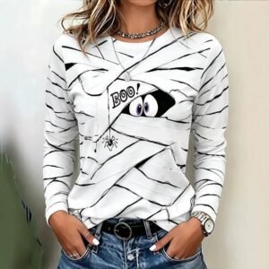 Womens Printed Crew-neck Casual Long-sleeve Top