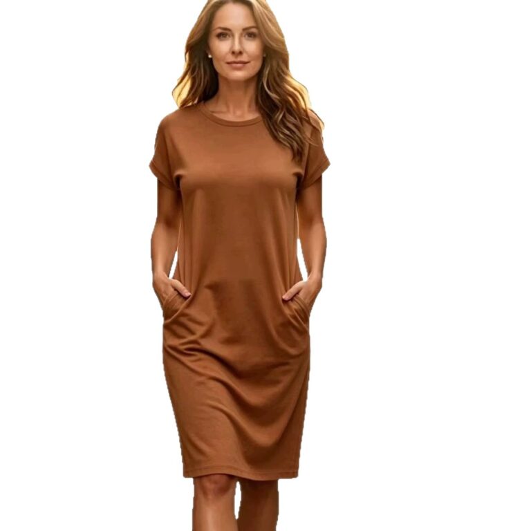 Womens New Simple Solid-Color Casual Dress