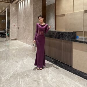Womens Casual Boat-neck Long-sleeve Dress
