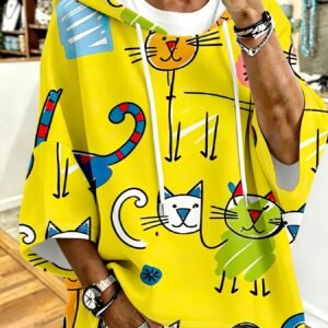 Women’s Hooded Sweatshirt With Drawstring And Three-Quarter Sleeves Cute Cartoon Design