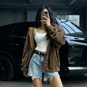 Leopard-print Hooded Cardigan For Women