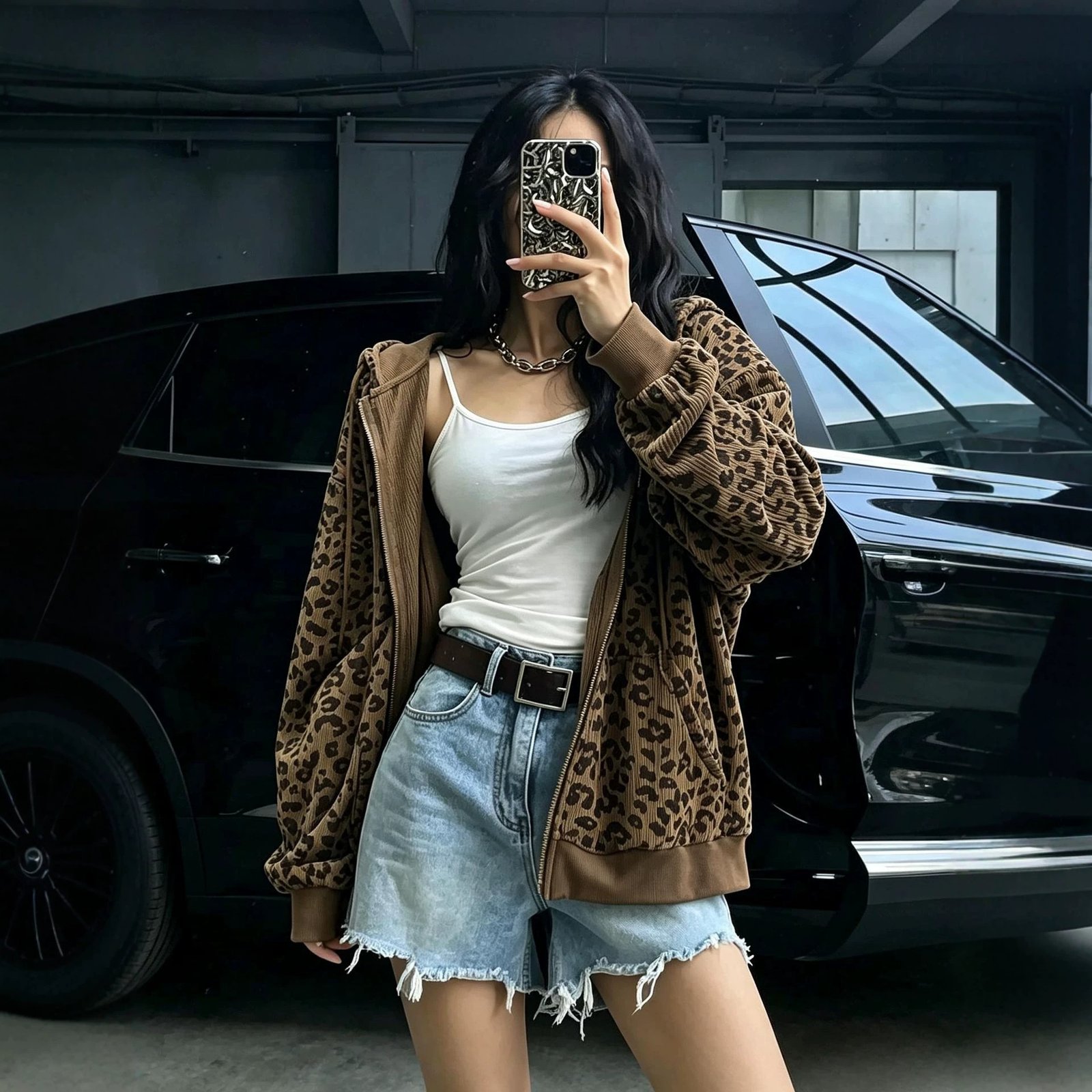 Leopard-print Hooded Cardigan For Women