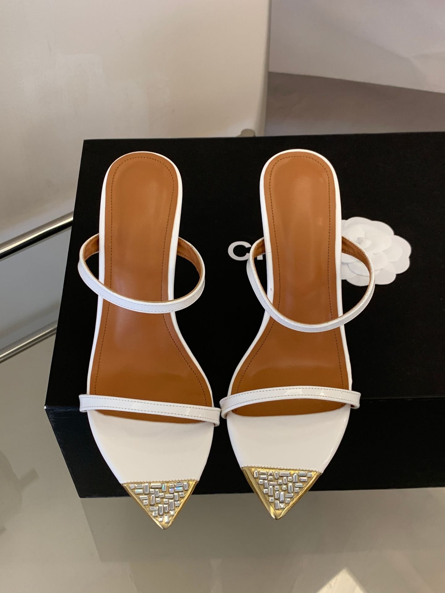 Pointed Toe Rhinestone Mules Slingback Ultra High Heel