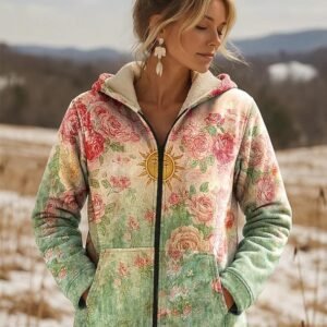 Printed Hooded Zip-Up Cardigan Fashionable Casual Womens Sweatshirt