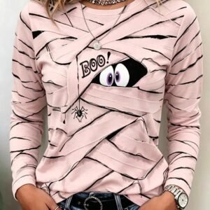 Womens Printed Crew-neck Casual Long-sleeve Top
