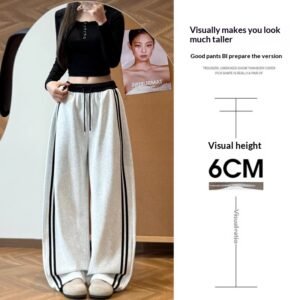 Womens High-waisted Color-block Loose-fitting Wide-leg Pants With Side Stripes
