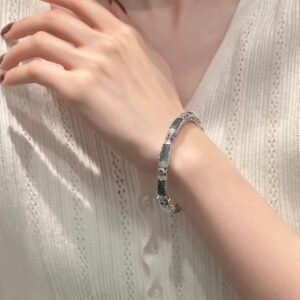 Plain-face Bracelet With An Open Design Featuring Blue-water Jade In A Traditional Ethnic Style