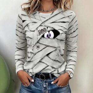 Womens Printed Crew-neck Casual Long-sleeve Top