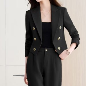 Womens Solid-color Loose-fitting Cropped Blazer