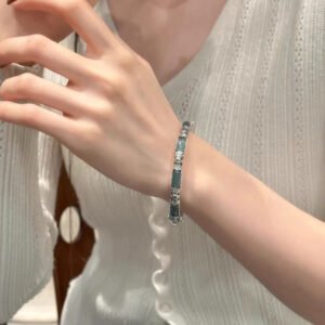 Plain-face Bracelet With An Open Design Featuring Blue-water Jade In A Traditional Ethnic Style