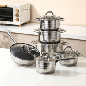 Stainless Steel Soup Pot Milk Pot Uncoated Frying Pan Kitchenware 12 Pieces Pot Set