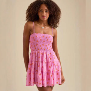 Women’s Shoulder Strap Printed Short Dress