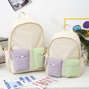 Color-block Design Backpackcasual Cute And Versatile