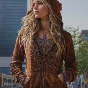 Printed Hooded Zip-Up Cardigan Fashionable Casual Womens Sweatshirt