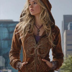 Printed Hooded Zip-Up Cardigan Fashionable Casual Womens Sweatshirt