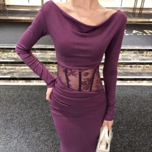 Womens Casual Boat-neck Long-sleeve Dress