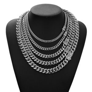Mens Stainless Steel Necklace With An Encrypted Zircon Diamond Clasp