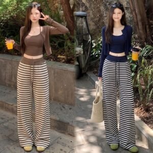 New Cardigan And Elastic-waist Casual Pants Set
