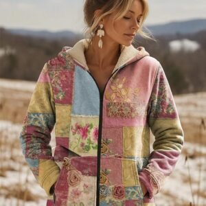 Printed Hooded Zip-Up Cardigan Fashionable Casual Womens Sweatshirt