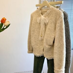 Sweet Pure Lace Bow Sweater Coat For Women