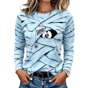 Womens Printed Crew-neck Casual Long-sleeve Top