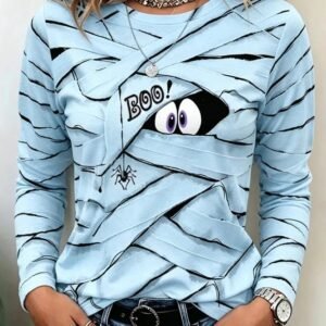 Womens Printed Crew-neck Casual Long-sleeve Top