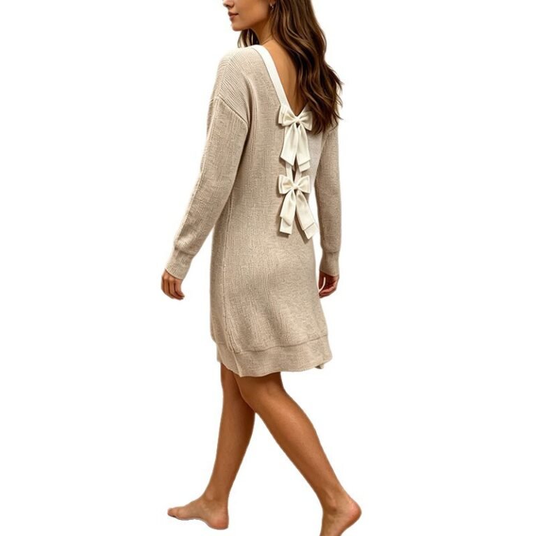 Long Sweater With A Bow At The Back And A Round Neckline For Women