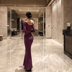 Womens Casual Boat-neck Long-sleeve Dress