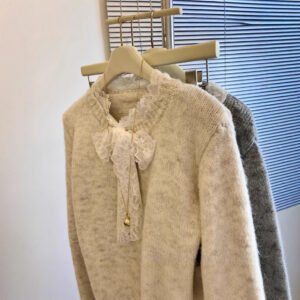 Sweet Pure Lace Bow Sweater Coat For Women