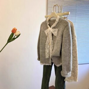 Sweet Pure Lace Bow Sweater Coat For Women
