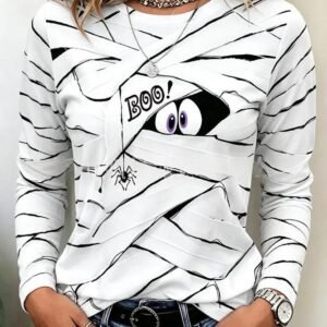 Womens Printed Crew-neck Casual Long-sleeve Top