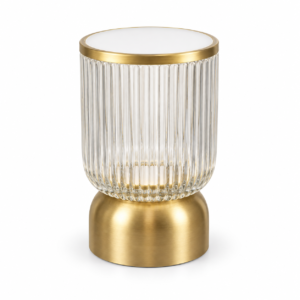 Ribbed Glass Rechargeable Portable LED Table Lamp – Gold & Clear .. walm …