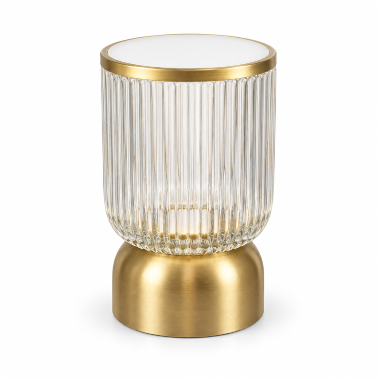 Ribbed Glass Rechargeable Portable LED Table Lamp – Gold & Clear .. walm …